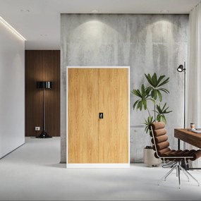 Kovová kancelárska skrinka Biely/ Zlatý dub: Eco Design JAN II