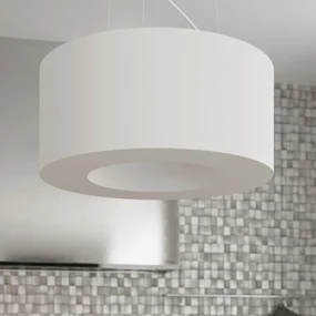 Závesné svietidlo Saturno, 1x biele textilné tienidlo, (biely plast), (fi 90 cm)