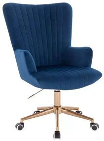 LuxuryForm DESIGN Kreslo AMADEO VELUR na zlatej podstave s kolieskami - modré