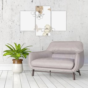 Obraz - Béžové kvety s motýľom N⁰2 (90x60 cm)