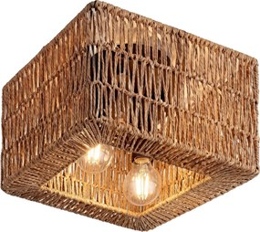 Toolight Toolight, APP1947-2C, stropné svietidlo s jutovým tienidlom, 31 × 31 cm, 2× E27, čierna / hnedá, OSW-63006