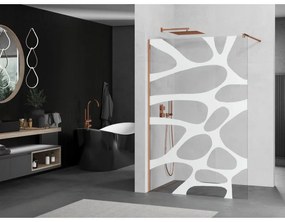 Mexen Kioto, sprchová zástena 140x200 cm, 8mm číre sklo s bielym vzorom, profil ružové zlato, 800-140-101-60-97