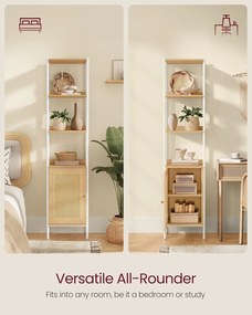 6-úrovňová knižnica, vysoká polica na knihy s dvierkami, farba dub a biela