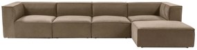 Rohová pohovka Sora s rámom zo 100% hrabového dreva 430 x 102 cm, pravá, hnedá