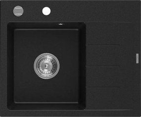 Mexen Ben, 1-komorový granitový drez 600x500x190 mm, ľavý+ chrómový sifón, čierny, 6522605000-77