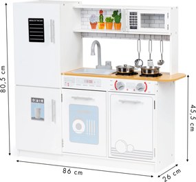 Drevená kuchynka ECOTOYS pre deti s LED osvetlením, rúrou a kovovými doplnkami