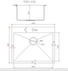Gamma Gamma, 1-komorový oceľový drez 600x500x210 mm, brúsená oceľ, GMA-S6050-CH