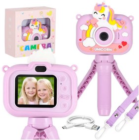Detský digitálny fotoaparát KIK jednorožec 1080P so statívom, fialový