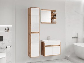 Kúpelňový nábytok Garmuzo, Farby: wotan / wotan + biely lesk, Sifón: bez sifónu, Umývadlová batéria: nie