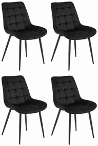 Set štyroch jedálenských stoličiek BERA zamatové čierne / čierne nohy (4ks)
