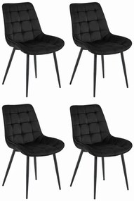 Set štyroch jedálenských stoličiek BERA zamatové čierne / čierne nohy (4ks)