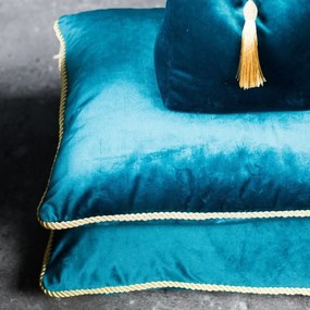 Petrolejový zamatový vankúš obšitý krúteným zlatým povrázkom Velvet - 45*10*45cm