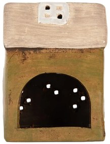 Zelený keramický svietnik na čajovú sviečku domček Village - 10*7*14 cm
