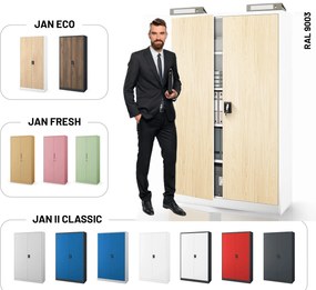 Kancelárska kovová skrinka na dokumenty JAN II, Eco Design: biela/dub sonoma