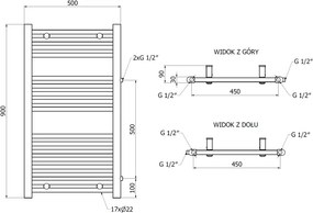 Mexen Mars, vykurovacie teleso 900 x 500 mm, 370 W, bočné pravé a spodné pripojenie, biela, W110-0900-500-00-20-S