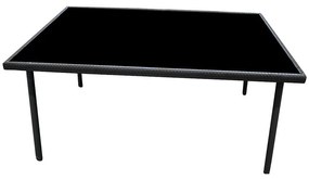 Záhradný sklenený ratanový stôl 150x90x70 cm čierny