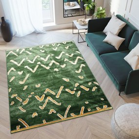 Moderný zelený koberec s originálnym zlatým vzorom Šírka: 120 cm | Dĺžka: 170 cm