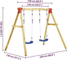 Súprava hojdačiek 230x130x166 cm, borovicové drevo