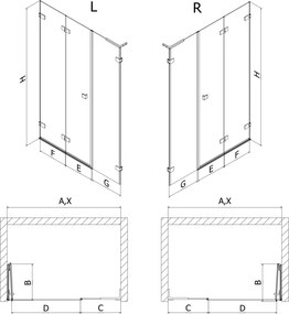 Mexen Lunar-F, L pravé sklápacie sprchové dvere 130 cm, 8mm číre sklo, brúsený grafit profil, 836SL-130-050-66-00-P