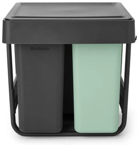 Dotykový plastový odpadkový kôš na triedený odpad v mentolovo-tmavosivej farbe 40 l Sort&amp;Go – Brabantia