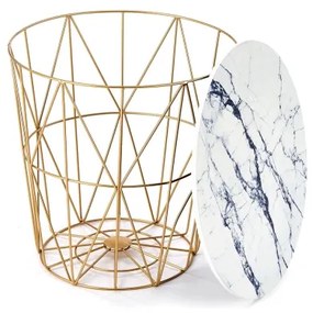 Konferenčný stolík HARISSA 41x42 cm zlatá/biely dekor mramoru