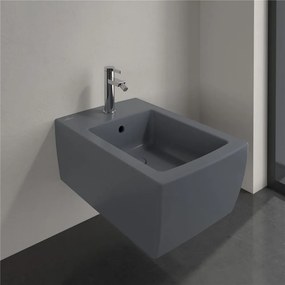 VILLEROY &amp; BOCH Memento 2.0 závesný bidet s otvorom, s prepadom, 375 x 560 mm, Graphite, s povrchom CeramicPlus, 443300I4