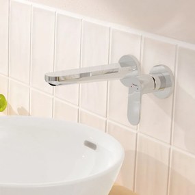 HANSGROHE Rebris S 2-otvorová páková umývadlová batéria pod omietku, pre nástennú montáž, s rozetami, výtok 200 mm, chróm, 72528000