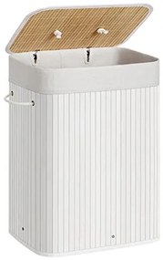 Bambusový kôš na bielizeň, skladací s objemom 72 l, 40 x 30 x 60 cm, biely