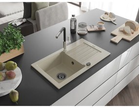 Mexen Pablo, 1-komorový granitový drez 752x436x161 mm a drezová batéria Flora, béžová, 6510-69-670401-07-B