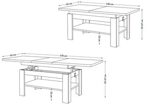 Rozkladací konferenčný stôl so zvíhacou doskou ROY šedá/biela