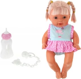 LEAN Toys Bábätko v nosiči s fľašou a cumlíkom rozpráva, džavoce, cikne