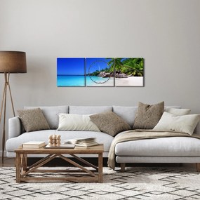 Obraz pláže na Praslin ostrove (s hodinami) (90x30 cm)
