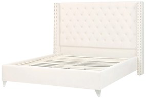Zamatová posteľ 160 x 200 cm krémová biela LUBBON Beliani