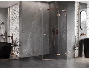 Mexen Lunar, L päťuholníkový sprchový kút s pravým sklonom 90 x 100 cm, 8mm číre sklo, profil medená matná, 831L-090P-100L-65-00-P