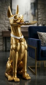 Dekoratívna socha Dog Pit s podnosom 74 cm zlatá