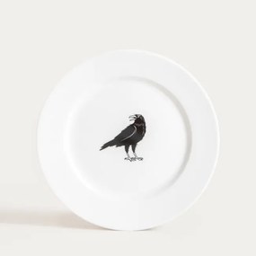Dezertný tanier BARIK s havranom, biely 750489