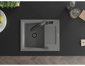Mexen Enzo, granitový drez 576x465x174 mm, 1-komorový a drezová batéria Duo, šedá, 6506-71-671701-70-B