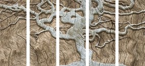 5-dielny obraz abstraktný strom na dreve v béžovom prevedení