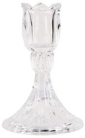 Transparentný sklenený svietnik na úzku sviečku v tvare tulipánu - Ø 8*12 cm