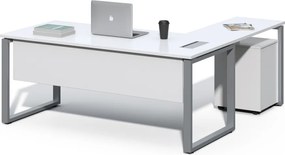 Rohový kancelársky stôl s kontajnerom Houseland Prime Home 01 180 cm biely