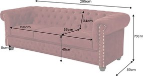 Dizajnová trojsedačka Chesterfield 205 cm červený zamat