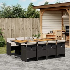 vidaXL 9-dielna záhradná jedálenská sada s vankúšmi čierna polyratan