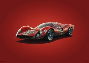 Umelecká tlač Ferrari 412P - Red - Daytona - 1967, (70 x 50 cm)