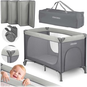Ricokids Cestovná postieľka + matrac + taška125 x 65 x 78 cm RK-240 svetlosivá