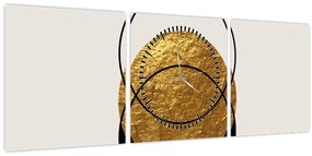 Obraz - Abstrakcia zlatá a biela N⁰2 (s hodinami) (90x30 cm)