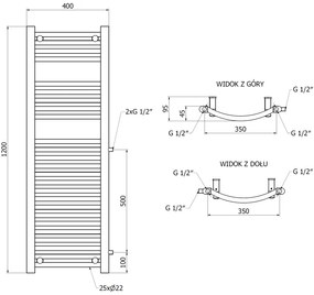 Mexen Ares, vykurovacie teleso 1200 x 400 mm, 442 W, bočné pravé a spodné pripojenie, biela, W102-1200-400-00-20-S
