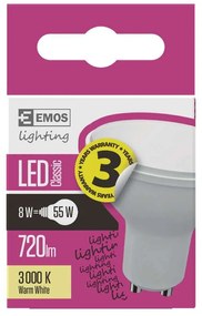 EMOS LED žiarovka CLS MR16, GU10, 8W, teplá biela