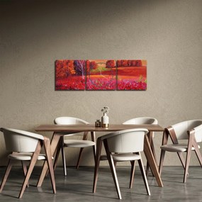 Obraz červenej krajiny (s hodinami) (90x30 cm)