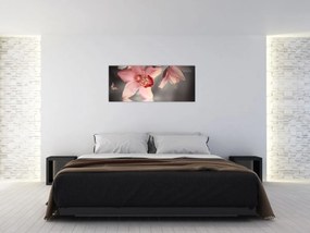 Obraz - Kvety a motýľ (120x50 cm)