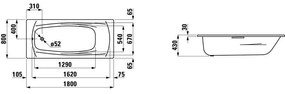 LAUFEN Palladium Oceľová vaňa, 1800 mm x 800 mm, biela H2251000000401